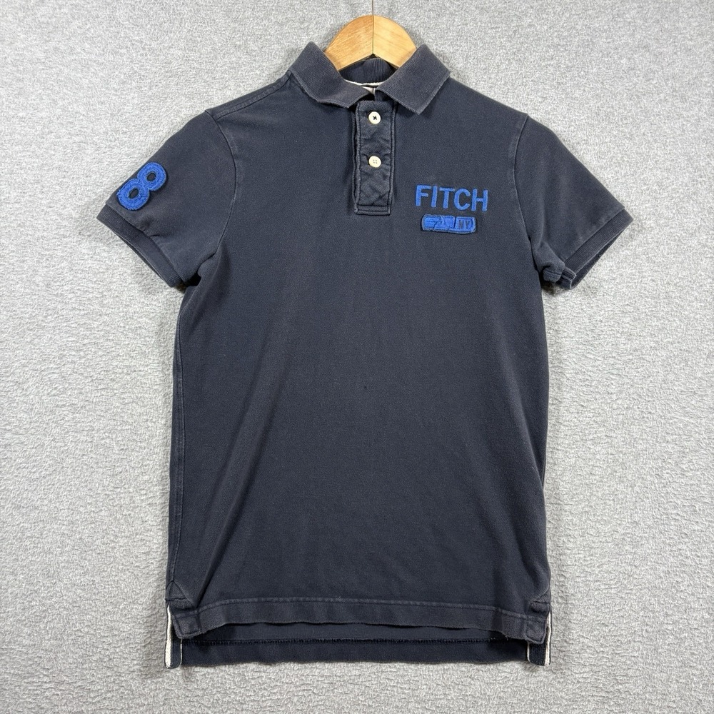 VTG Abercrombie Fitch Muscle Fit Polo Shirt Mens Small Navy Blue Y2K Applique